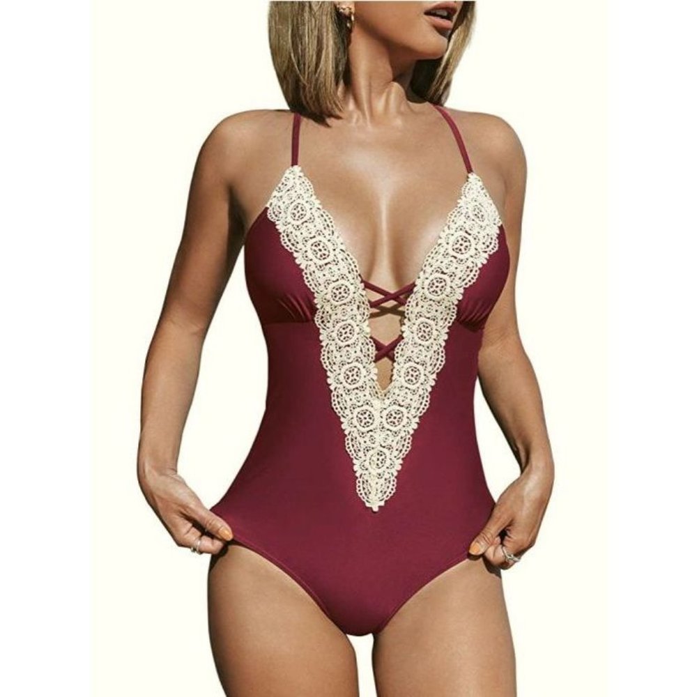Cupshe Vintage Lace One Piece Swimsuit M